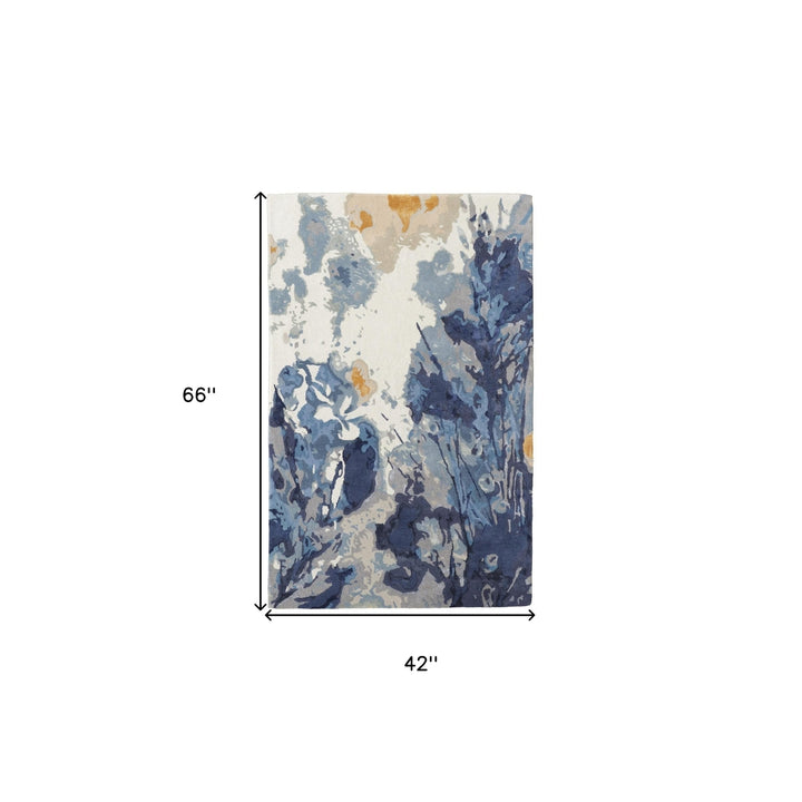 8 x 10 Blue Wool Floral Hand Tufted Area Rug Image 7