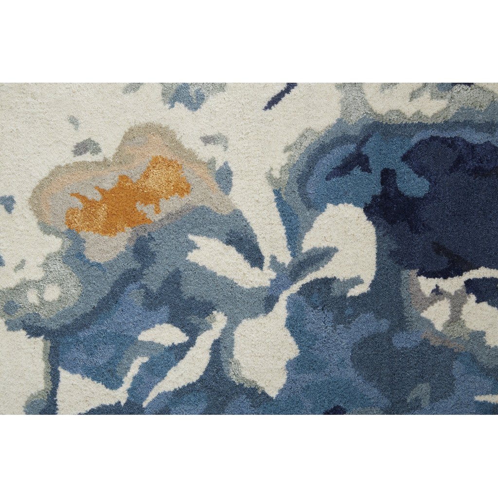 8 x 10 Blue Wool Floral Hand Tufted Area Rug Image 8