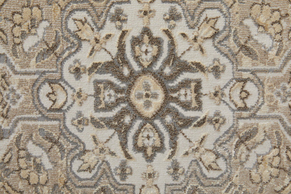 4 X 6 Brown Ivory And Tan Floral Power Loom Distressed Area Rug Image 6