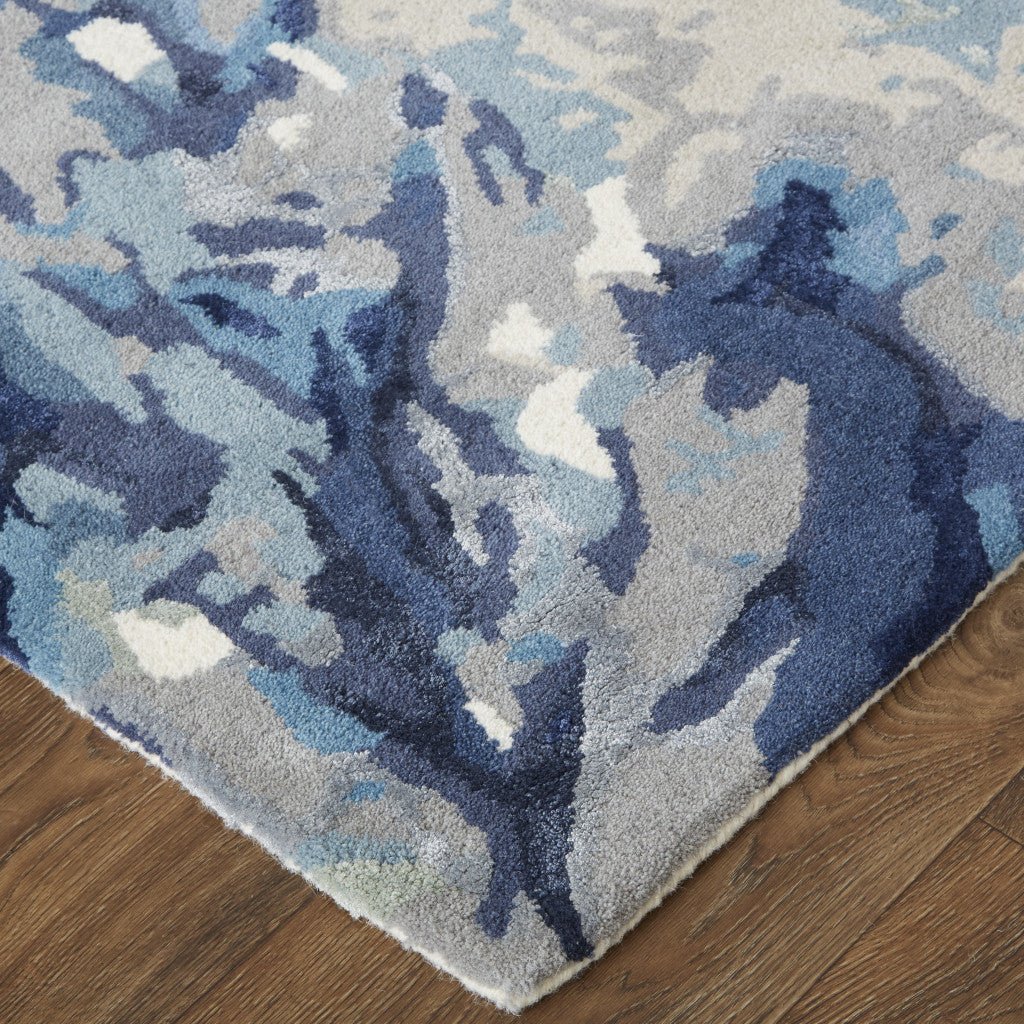 8 x 10 Blue Wool Floral Hand Tufted Area Rug Image 11