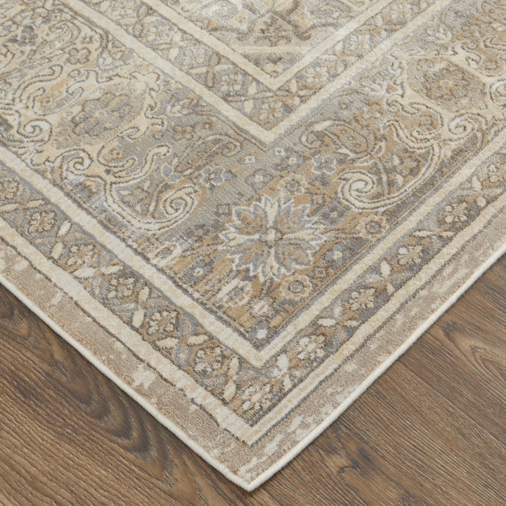 4 X 6 Brown Ivory And Tan Floral Power Loom Distressed Area Rug Image 9