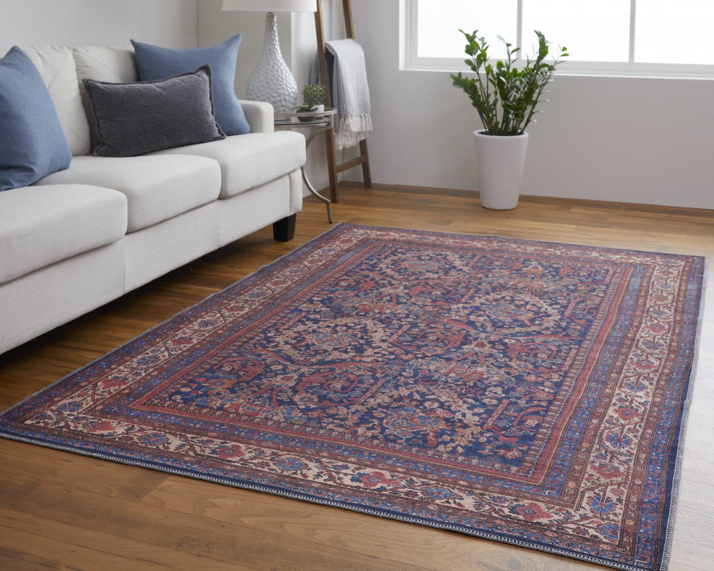 8 X 10 Red Blue And Tan Floral Power Loom Area Rug Image 1