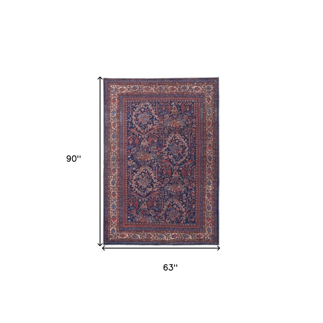 8 X 10 Red Blue And Tan Floral Power Loom Area Rug Image 7