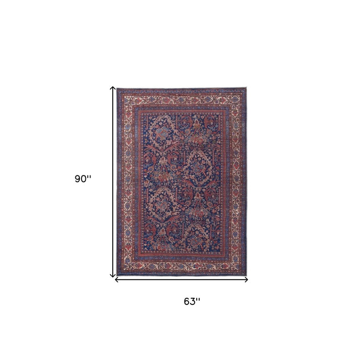 8 X 10 Red Blue And Tan Floral Power Loom Area Rug Image 7