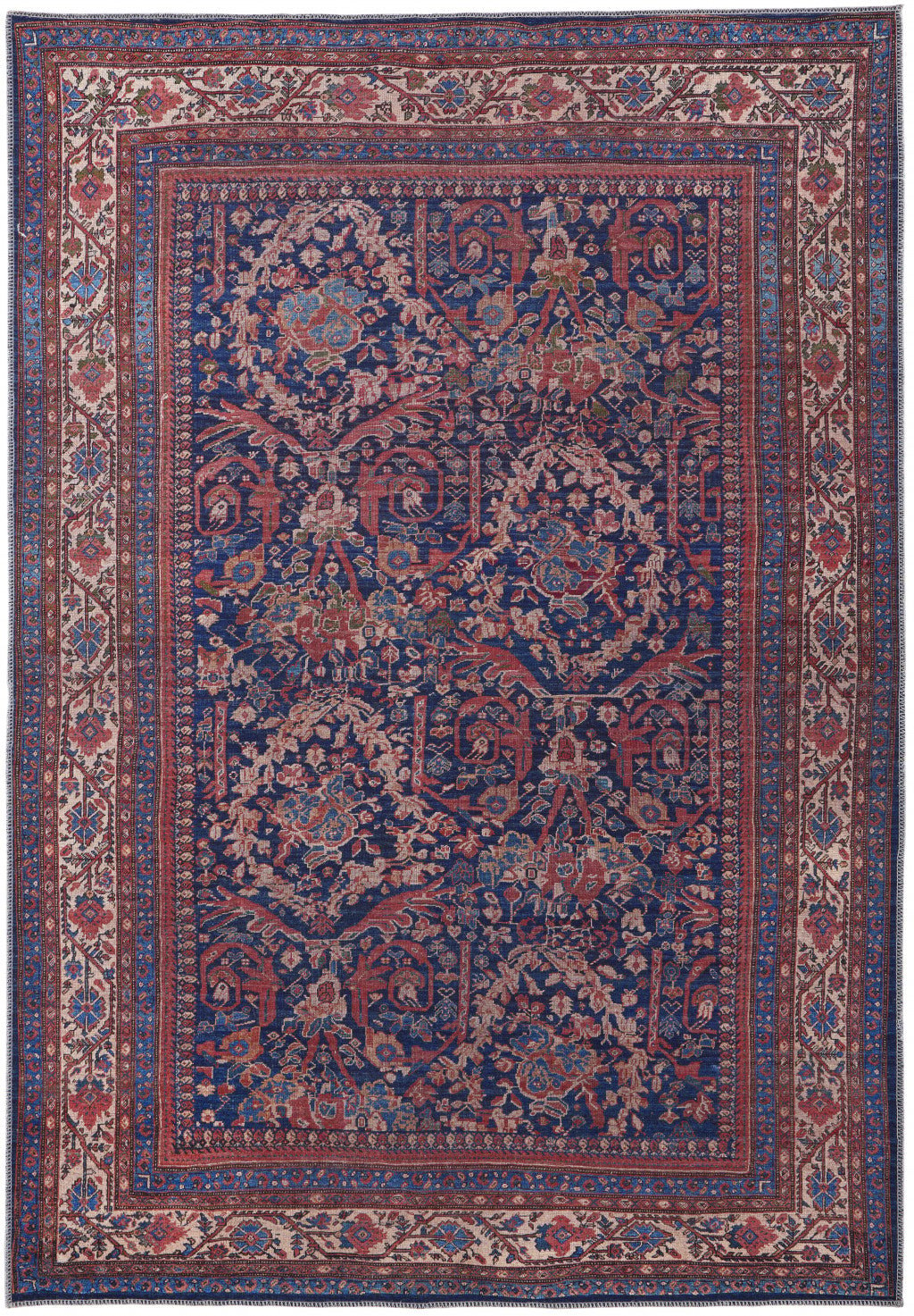 8 X 10 Red Blue And Tan Floral Power Loom Area Rug Image 8