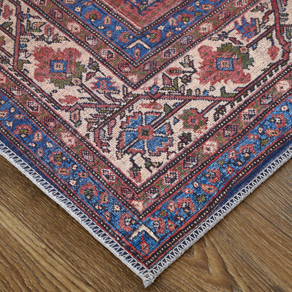 8 X 10 Red Blue And Tan Floral Power Loom Area Rug Image 5