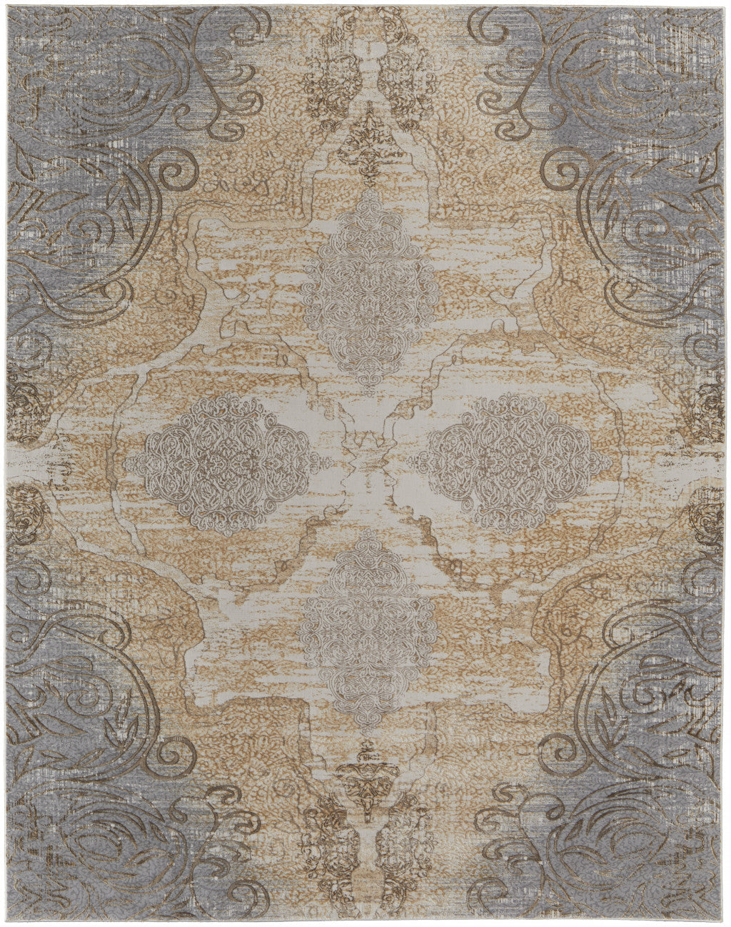 4 X 6 Silver Tan And Gray Floral Power Loom Area Rug Image 1