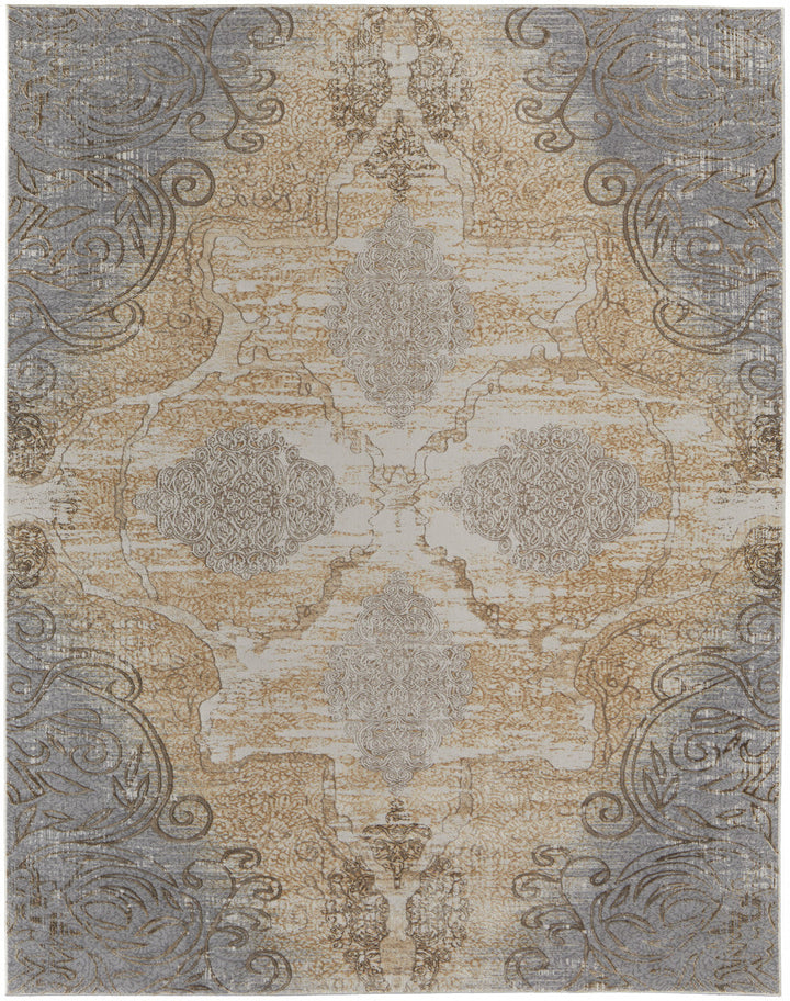 4 X 6 Silver Tan And Gray Floral Power Loom Area Rug Image 1