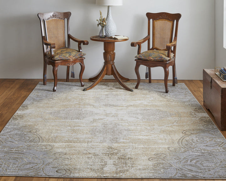 4 X 6 Silver Tan And Gray Floral Power Loom Area Rug Image 6