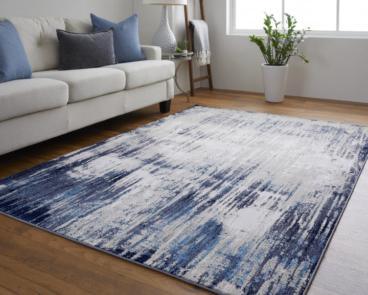 4 X 6 Tan Blue And Ivory Abstract Power Loom Distressed Area Rug Image 7