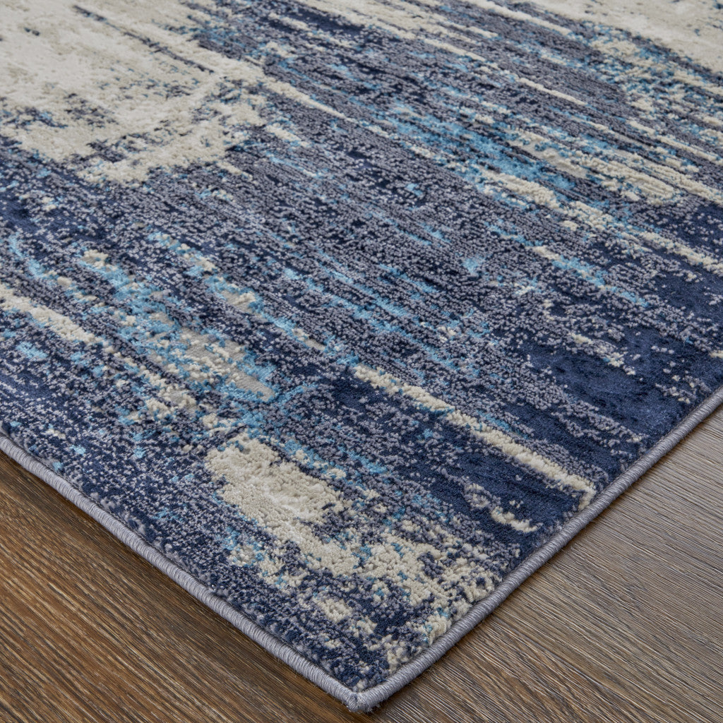 4 X 6 Tan Blue And Ivory Abstract Power Loom Distressed Area Rug Image 8