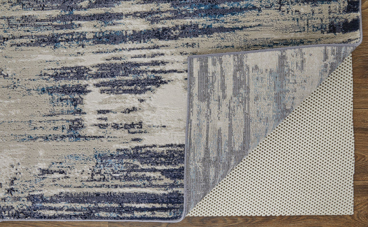 4 X 6 Tan Blue And Ivory Abstract Power Loom Distressed Area Rug Image 9