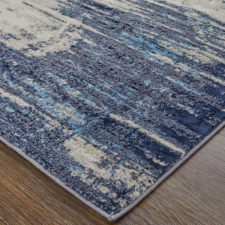 4 X 6 Tan Blue And Ivory Abstract Power Loom Distressed Area Rug Image 10