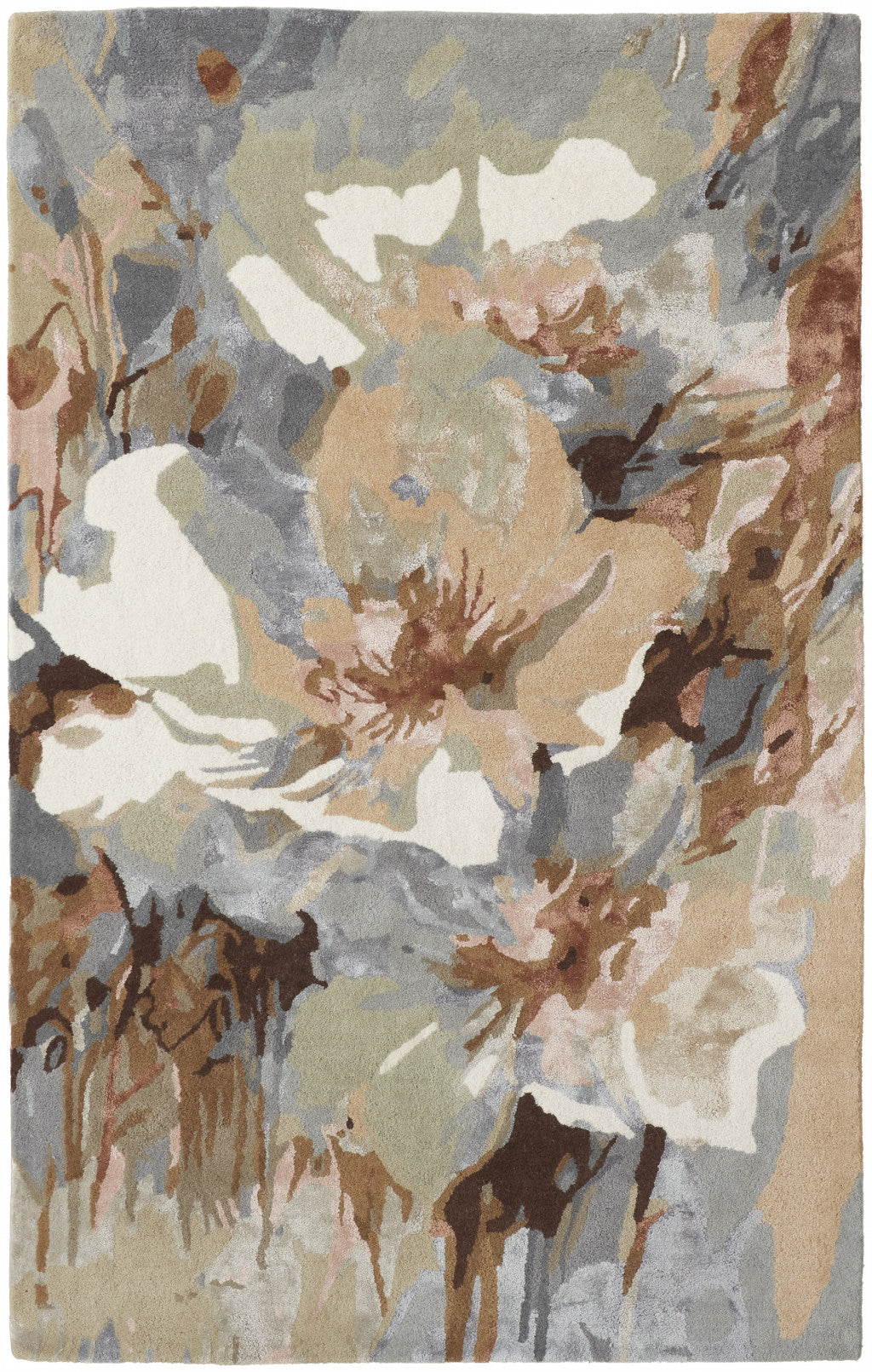 4 x 6 Tan and Gray Wool Floral Hand Tufted Area Rug Image 8