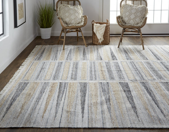 8 X 10 Tan Gray And Taupe Geometric Hand Woven Stain Resistant Area Rug With Fringe Image 5