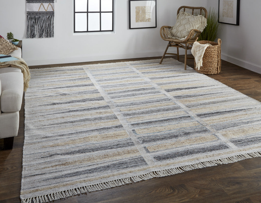 8 X 10 Tan Gray And Taupe Geometric Hand Woven Stain Resistant Area Rug With Fringe Image 11