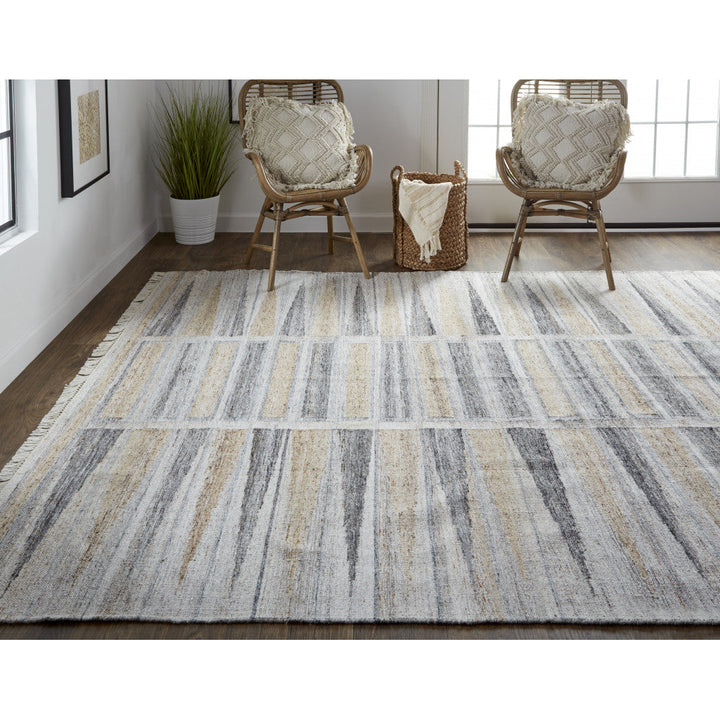 8 X 10 Tan Gray And Taupe Geometric Hand Woven Stain Resistant Area Rug With Fringe Image 12