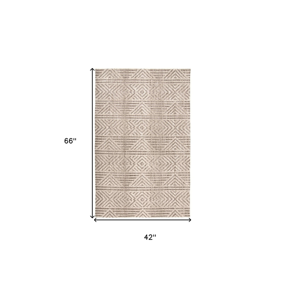 5 X 8 Tan Ivory And Brown Geometric Stain Resistant Area Rug Image 2