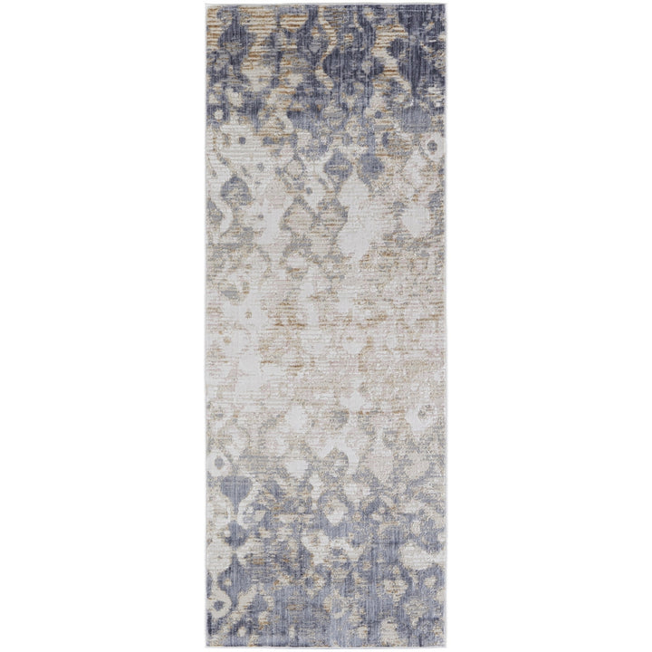 8 X 10 Tan Ivory And Blue Abstract Power Loom Distressed Area Rug Image 7