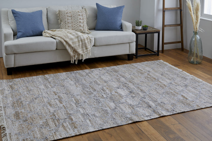 5 X 8 Tan Gray And Ivory Geometric Hand Woven Stain Resistant Area Rug With Fringe Image 11