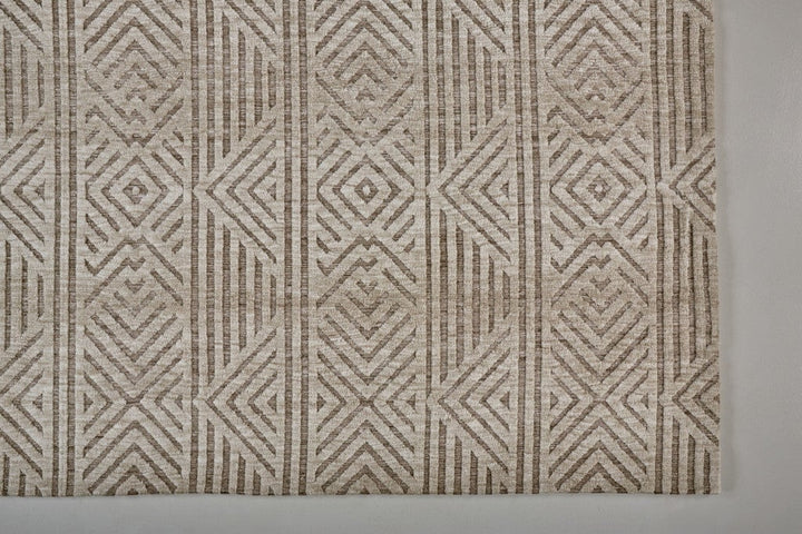 5 X 8 Tan Ivory And Brown Geometric Stain Resistant Area Rug Image 6