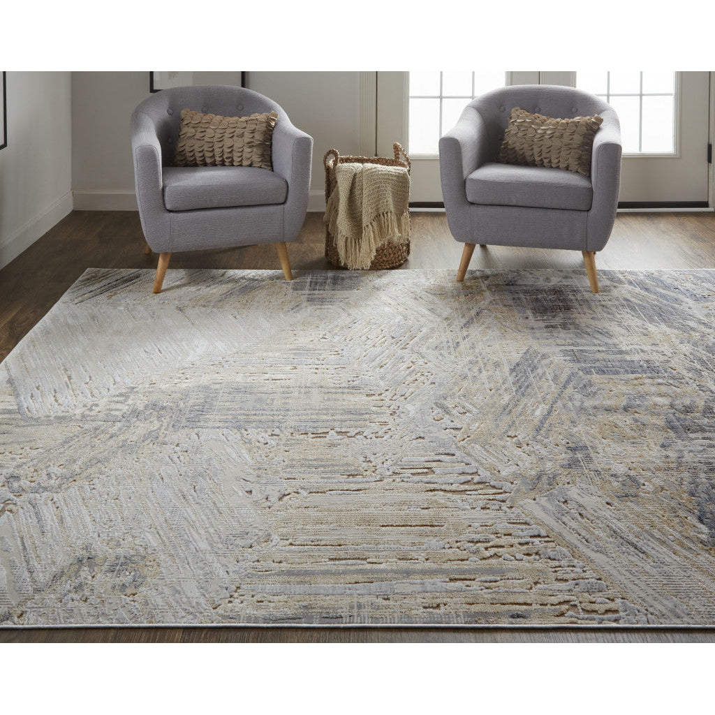 12 Tan Ivory And Gray Abstract Power Loom Distressed Runner Rug Image 1