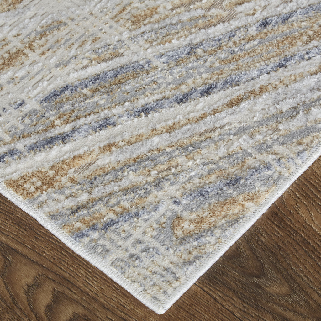 12 Tan Ivory And Gray Abstract Power Loom Distressed Runner Rug Image 10