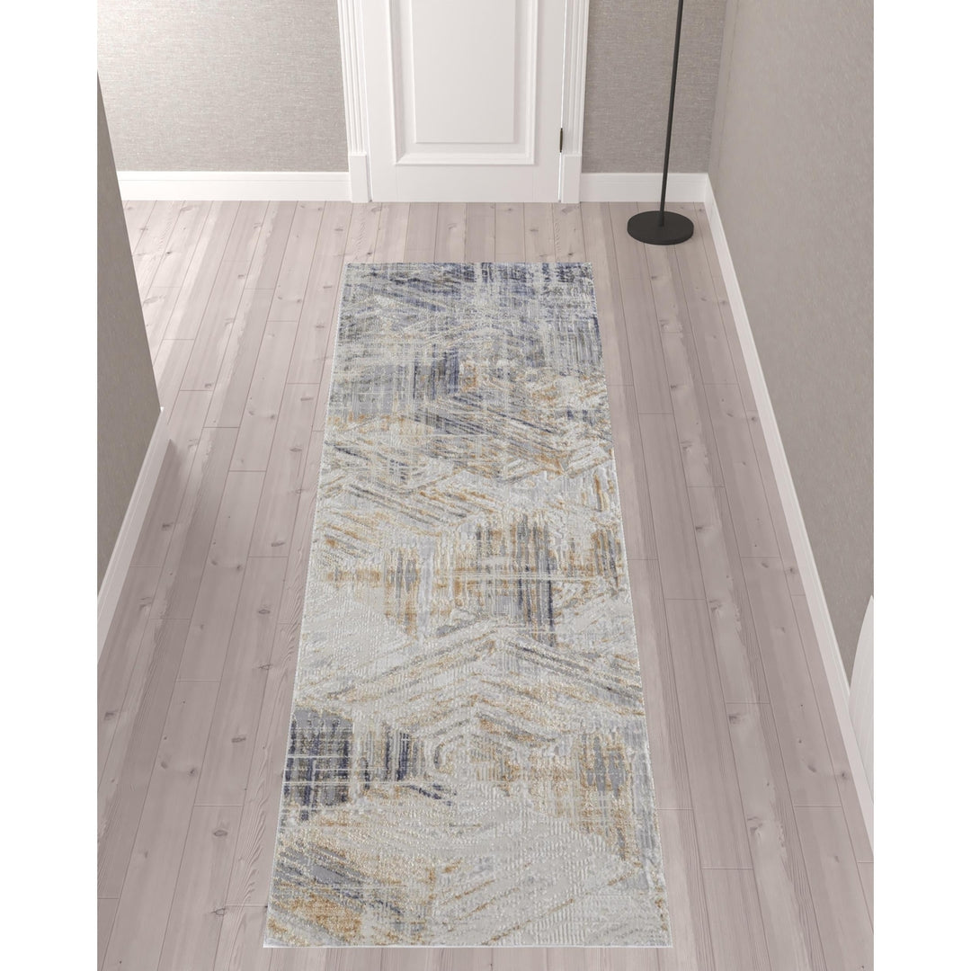 12 Tan Ivory And Gray Abstract Power Loom Distressed Runner Rug Image 11