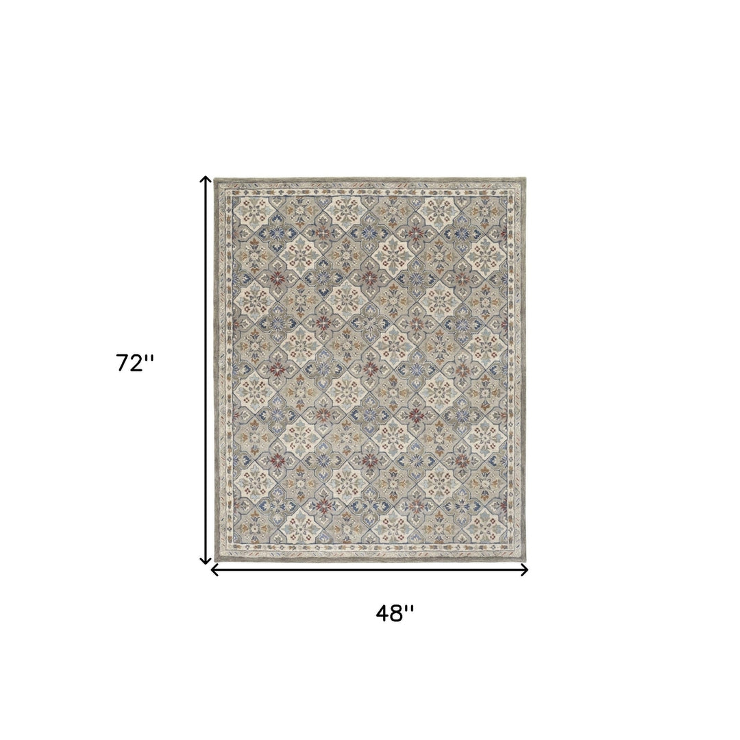 4 x 6 Taupe and Ivory Wool Patchwork Hand Tufted Area Rug Image 9