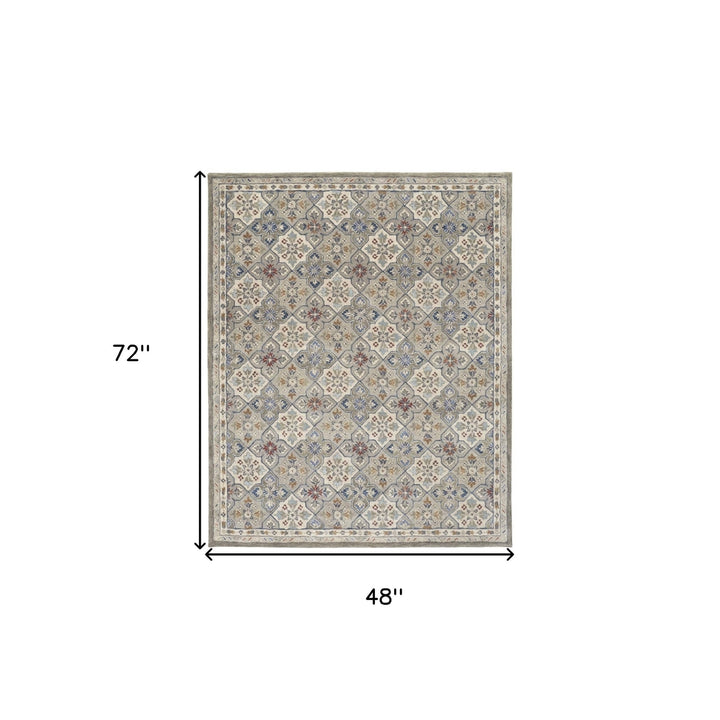 4 x 6 Taupe and Ivory Wool Patchwork Hand Tufted Area Rug Image 9