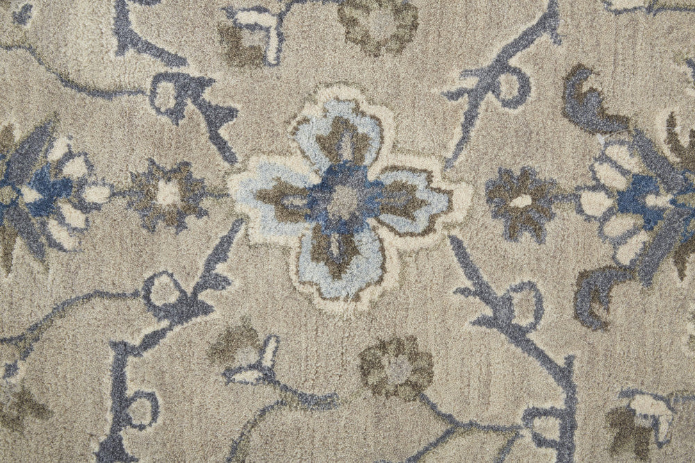 10 X 14 Taupe Ivory And Blue Wool Floral Tufted Handmade Stain Resistant Area Rug Image 2