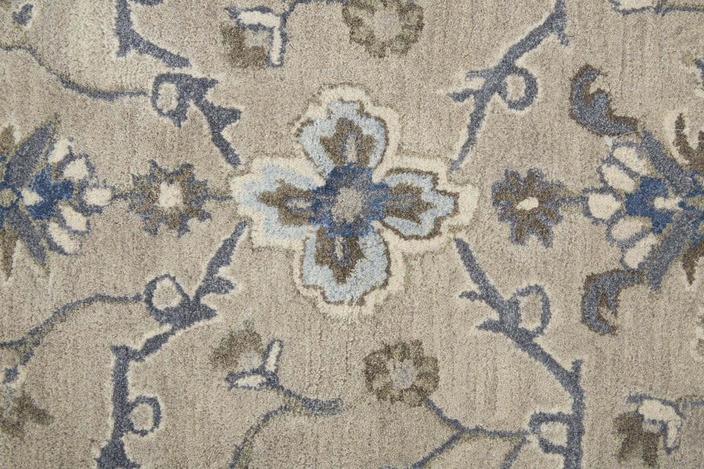 10 X 14 Taupe Ivory And Blue Wool Floral Tufted Handmade Stain Resistant Area Rug Image 3