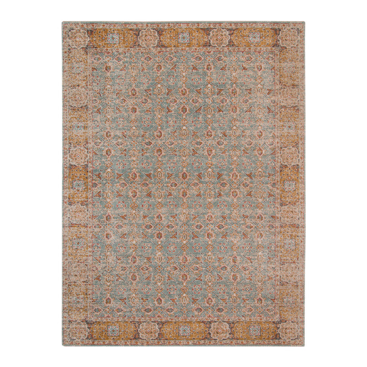 9 x 12 Teal Blue Floral Power Loom Area Rug With Fringe Image 1