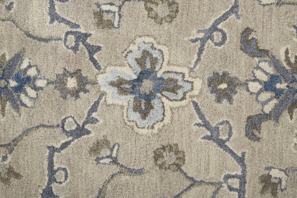 10 X 14 Taupe Ivory And Blue Wool Floral Tufted Handmade Stain Resistant Area Rug Image 1