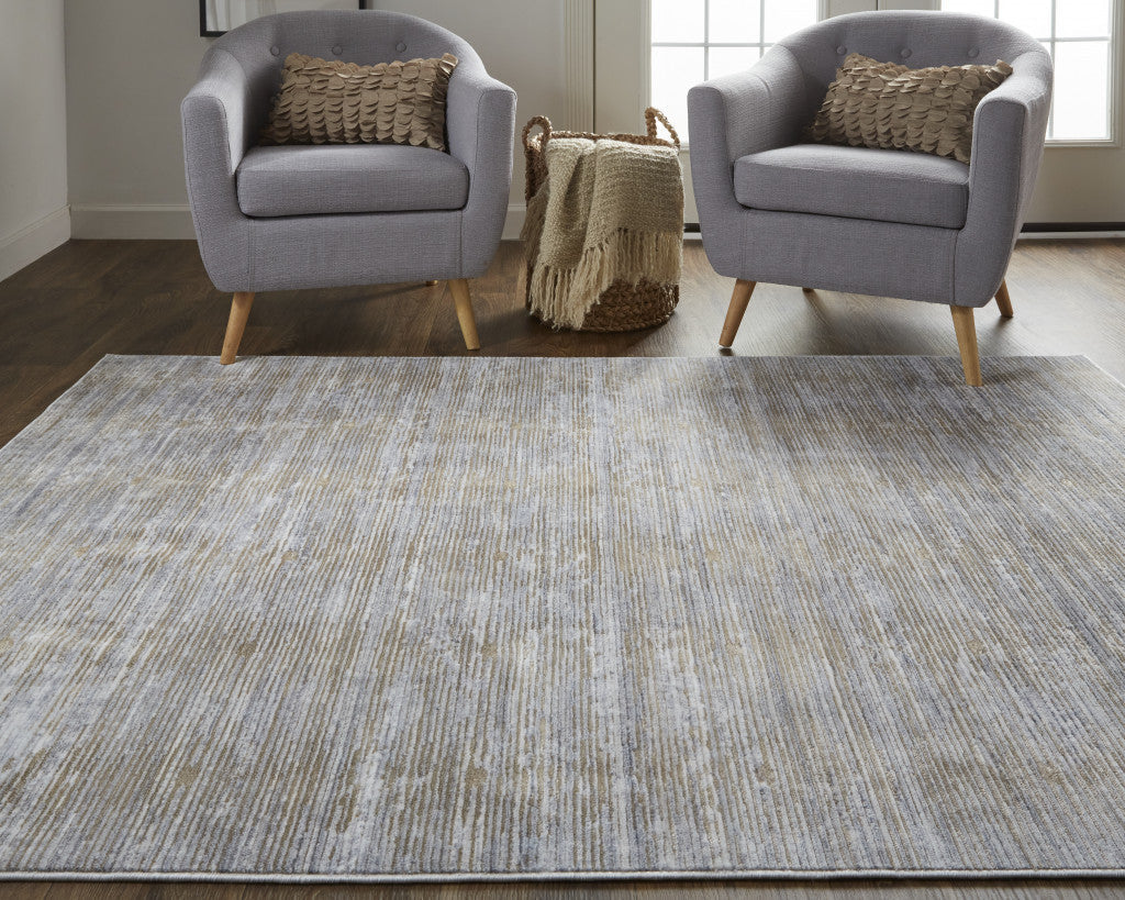 8 X 10 Taupe Silver And Tan Abstract Power Loom Area Rug Image 9