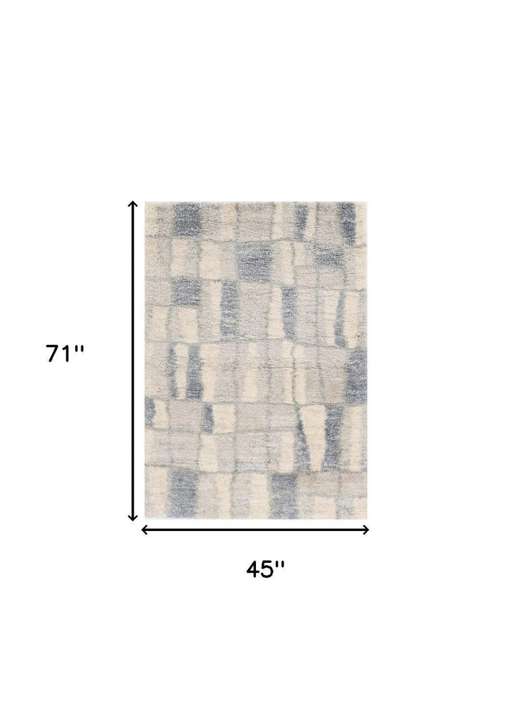 4X6 Ivory Blue Machine Woven Abstract Blocks Indoor Area Rug Image 1