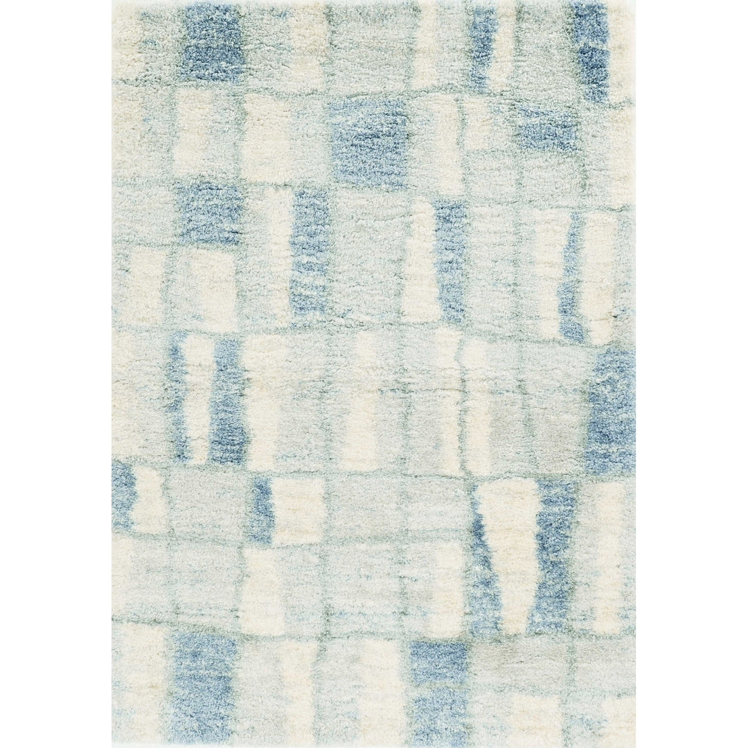 4X6 Ivory Blue Machine Woven Abstract Blocks Indoor Area Rug Image 4