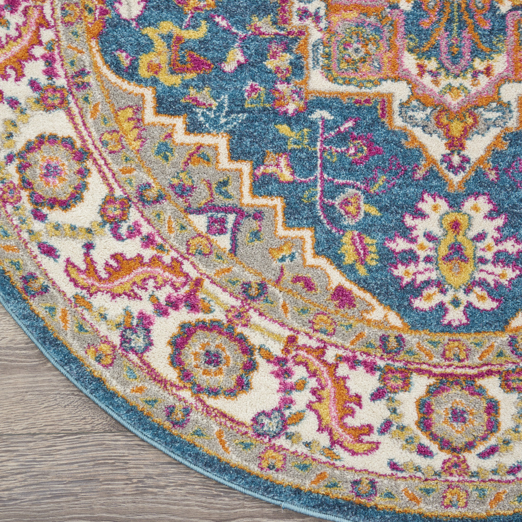 4 Gray Round Floral Power Loom Area Rug Image 1