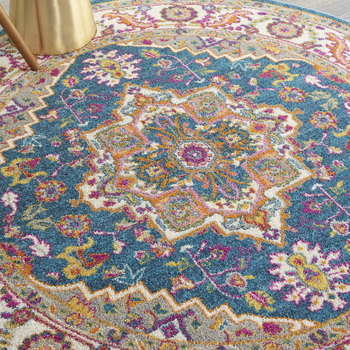 4 Gray Round Floral Power Loom Area Rug Image 2