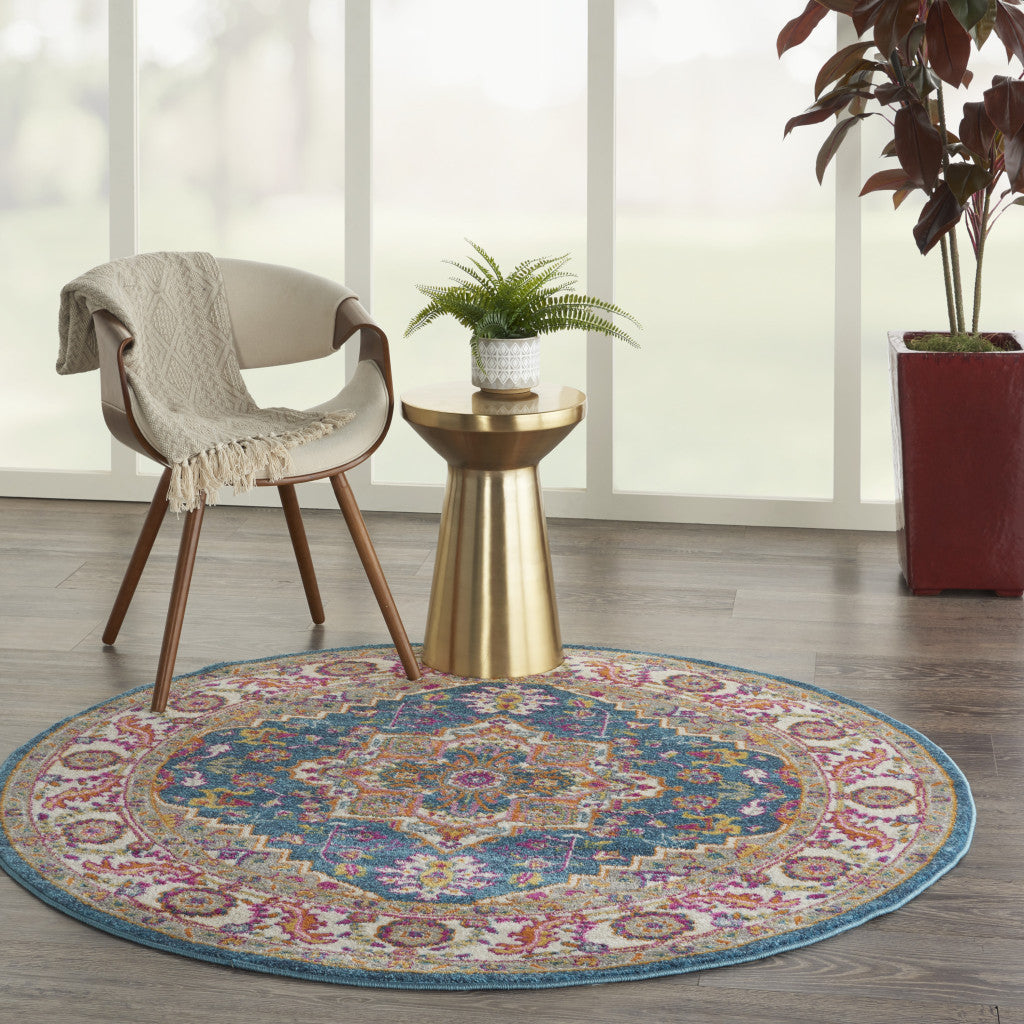 4 Gray Round Floral Power Loom Area Rug Image 4