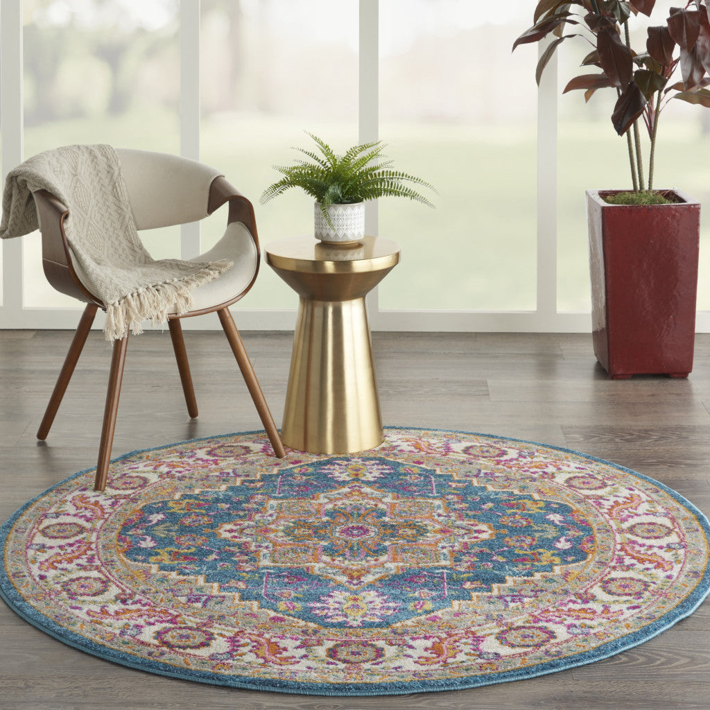 4 Gray Round Floral Power Loom Area Rug Image 5