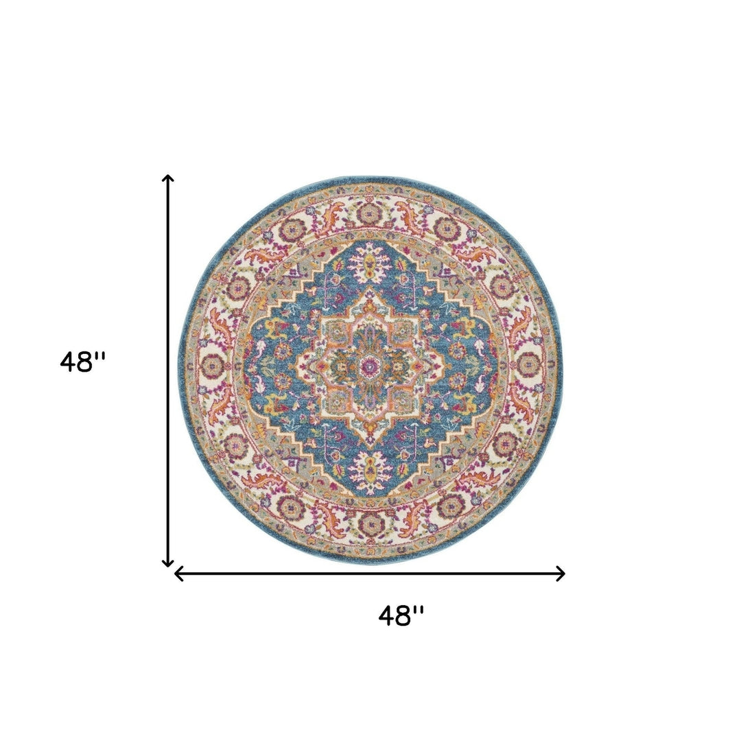 4 Gray Round Floral Power Loom Area Rug Image 6