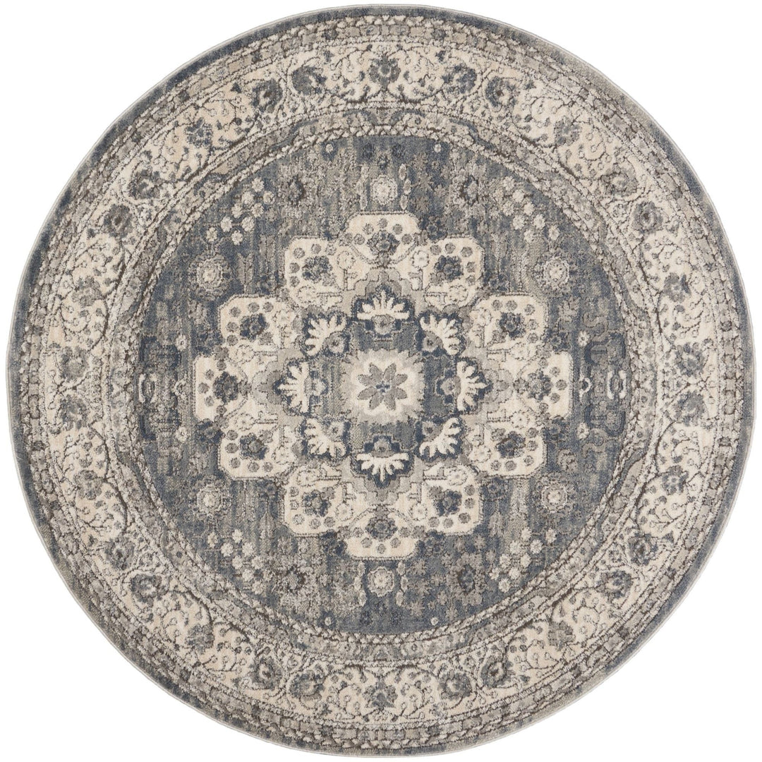 4 Grey And Ivory Round Oriental Power Loom Non Skid Area Rug Image 1