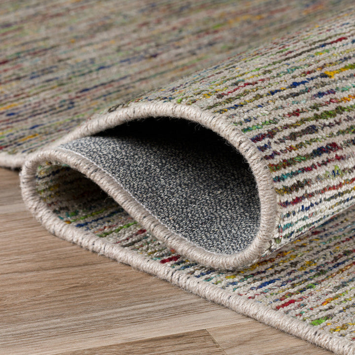 4 Grey Blue And Yellow Round Wool Hand Loomed Handmade Area Rug Image 10