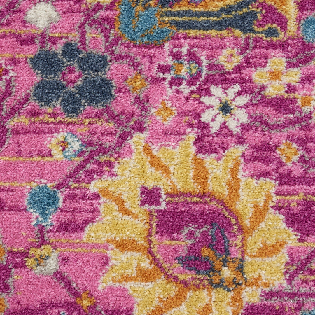 4 Pink Round Floral Power Loom Area Rug Image 4