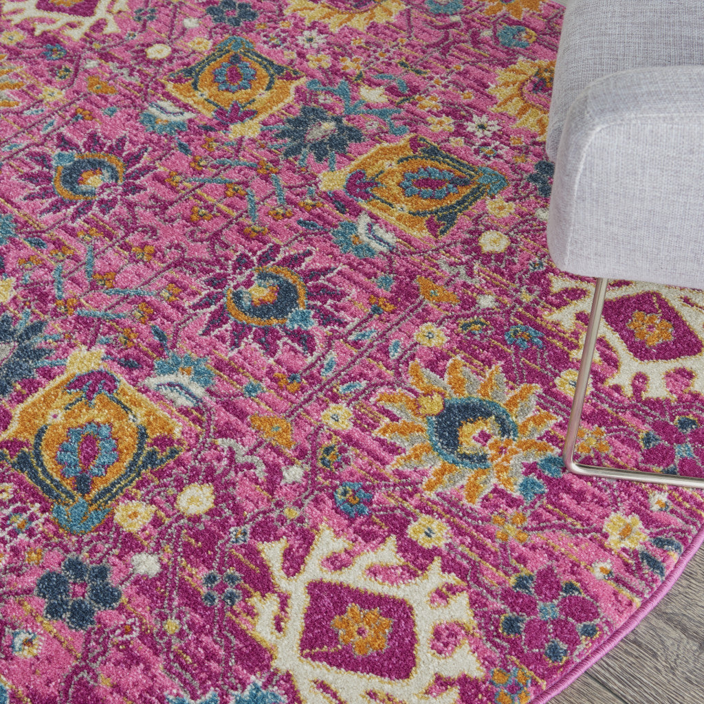 4 Pink Round Floral Power Loom Area Rug Image 7