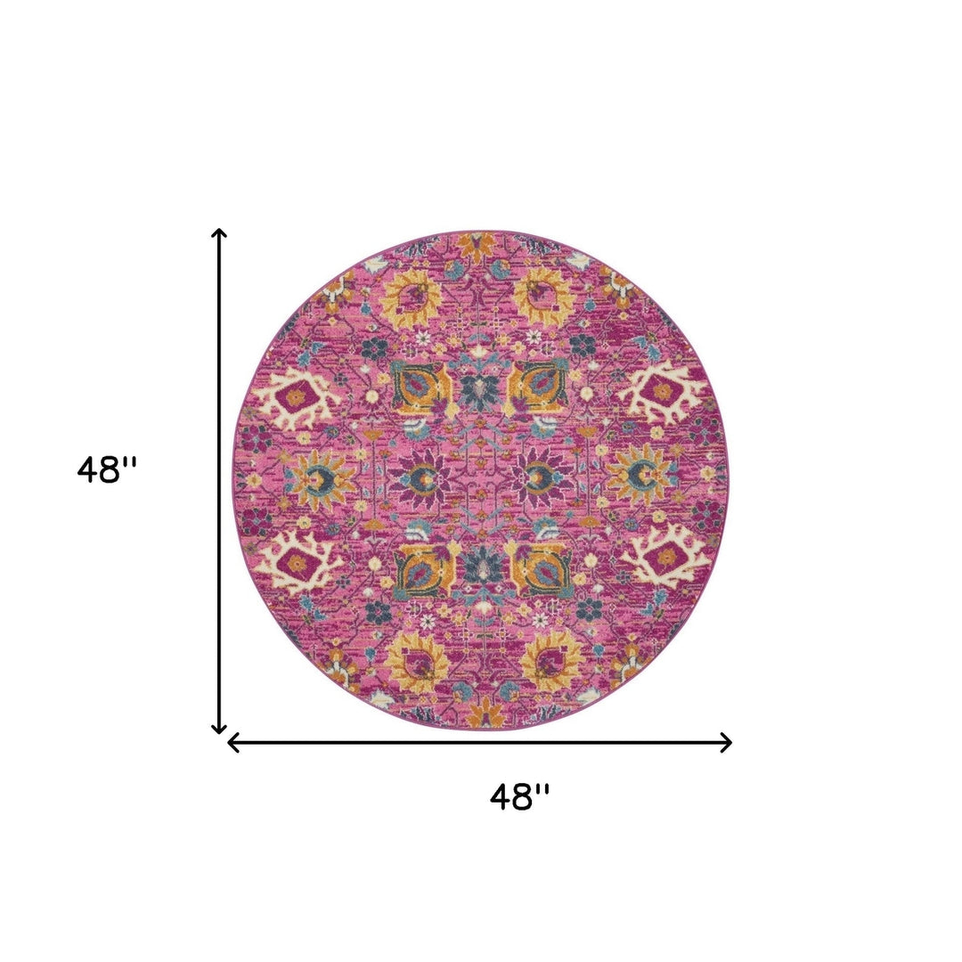 4 Pink Round Floral Power Loom Area Rug Image 10