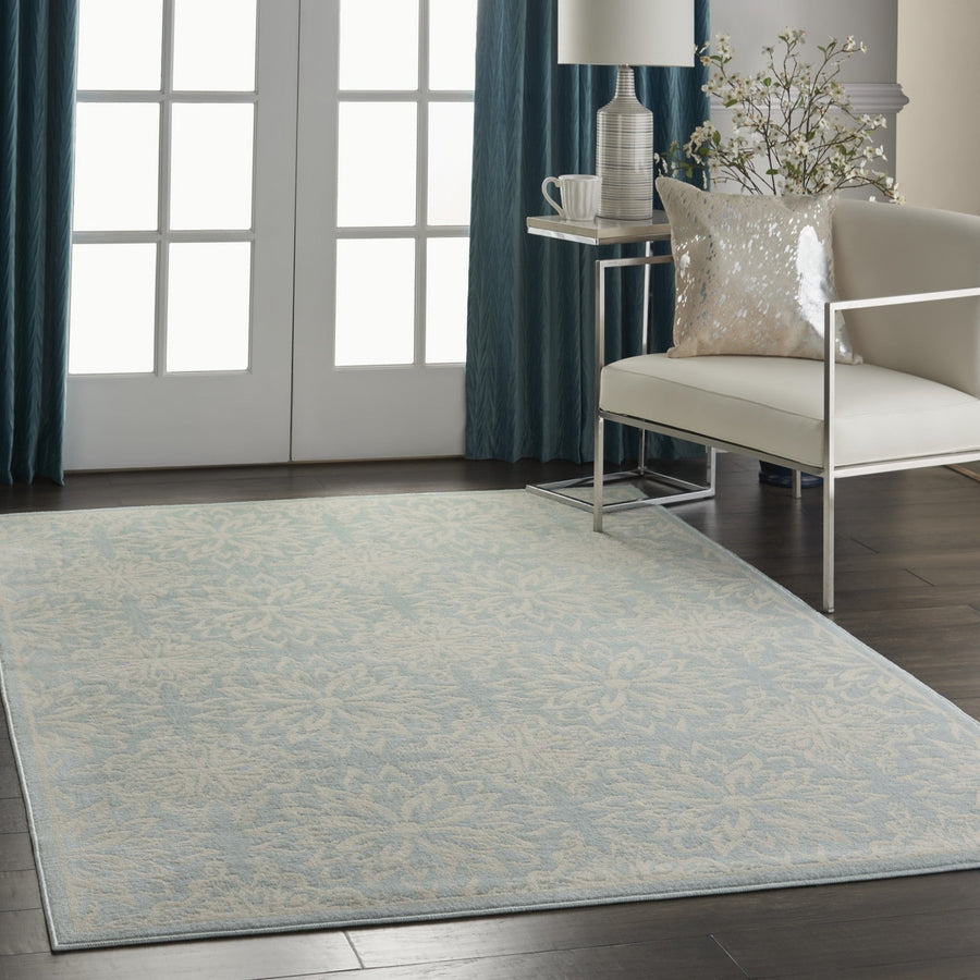 4 X 6 Aqua Floral Power Loom Area Rug Image 1