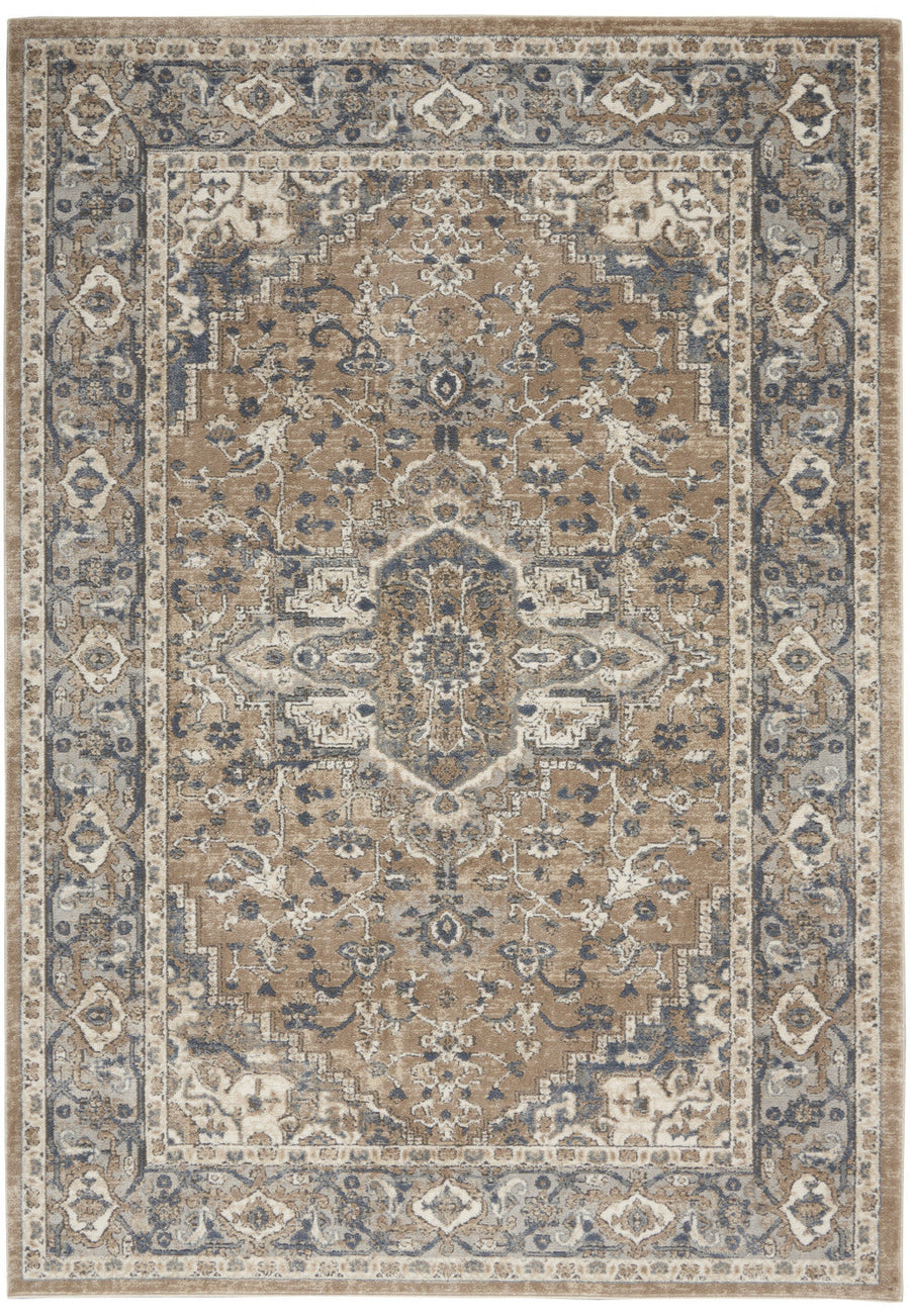 4 X 6 Beige And Grey Oriental Power Loom Non Skid Area Rug Image 1