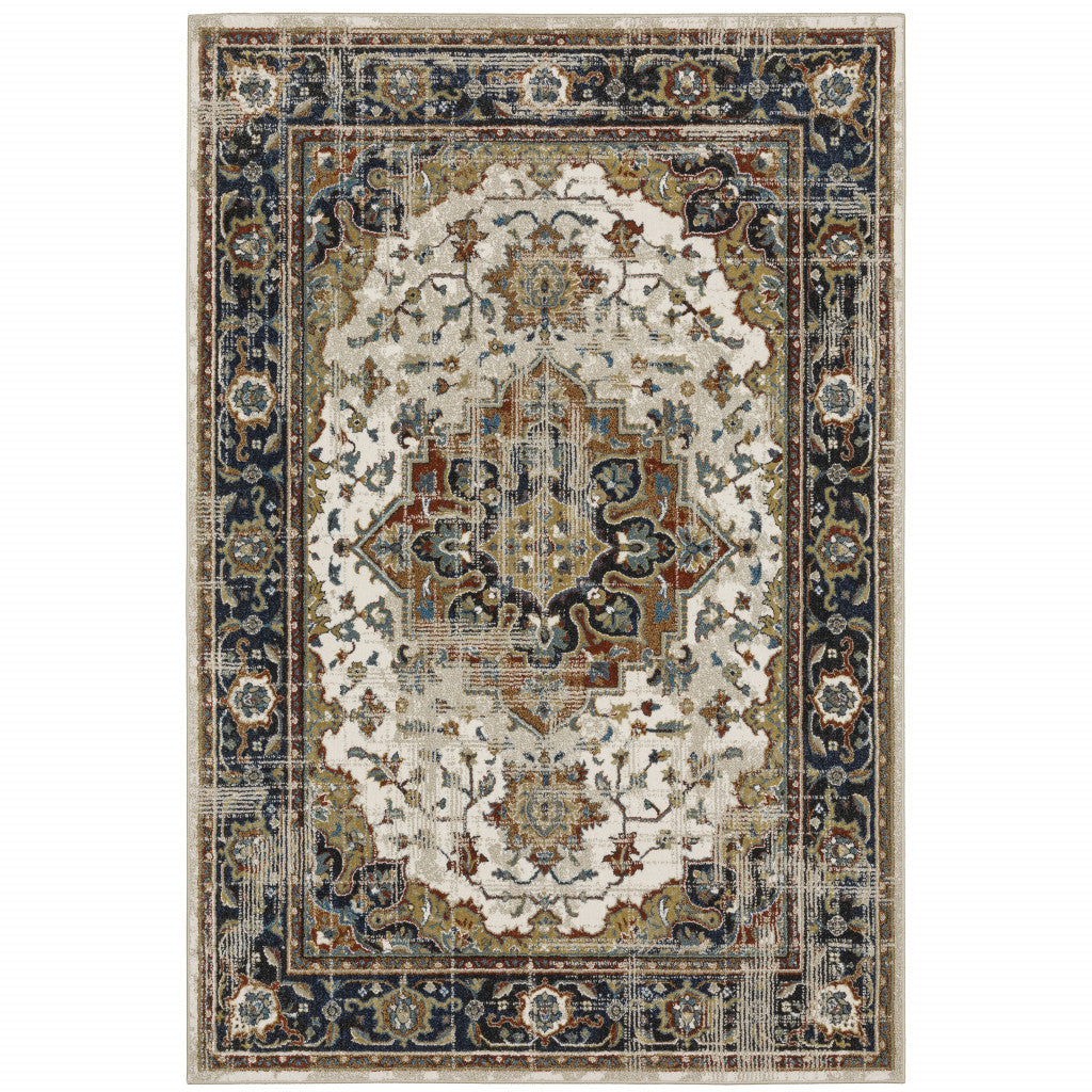 4 X 6 Beige Blue Green Rust And Grey Oriental Power Loom Stain Resistant Area Rug Image 2